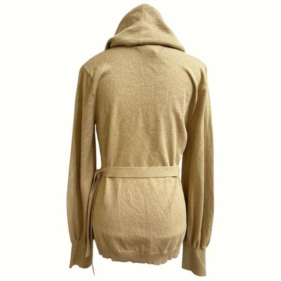 Victor Costa Vtg Cowl Neck Sweater Sz L Metallic Gold Tie Waist Knit Top L/S - Picture 2 of 7